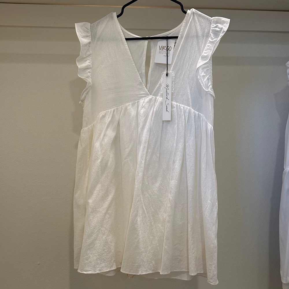 Mustard Seed White Ruffle Sleeve Dress